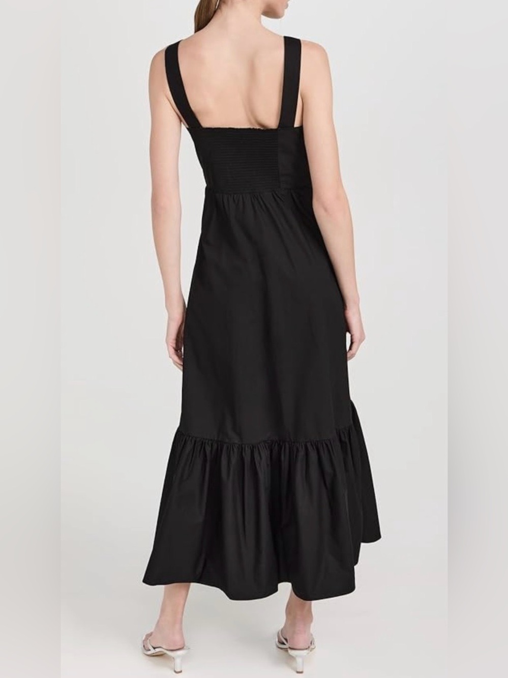 A.L.C. Black Ruched Bodice Maxi Dress with Wide Straps Size 10 - Picture 3 of 16